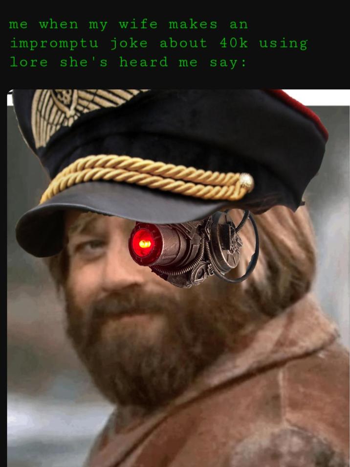 me when my wife makes an impromptu joke about 40k using lore she's heard me say: