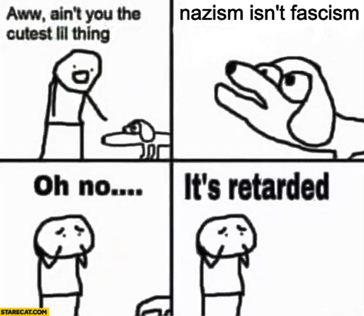 Aww, ain't you the cutest lil thing nazism isn't fascism Oh no.... It's retarded STARECAT.COM