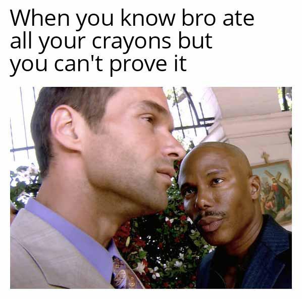 When you know bro ate all your crayons but you can't prove it