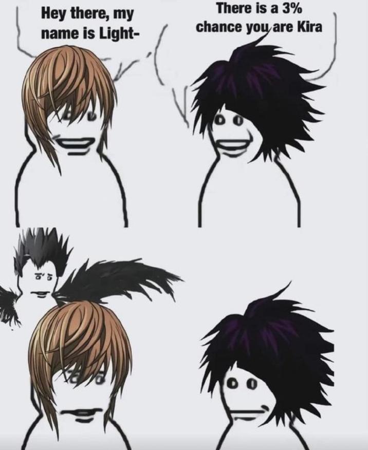 Hey there, my name is Light- There is a 3% chance you are Kira