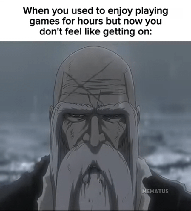 When you used to enjoy playing games for hours but now you don't feel like getting on: MEMATUS