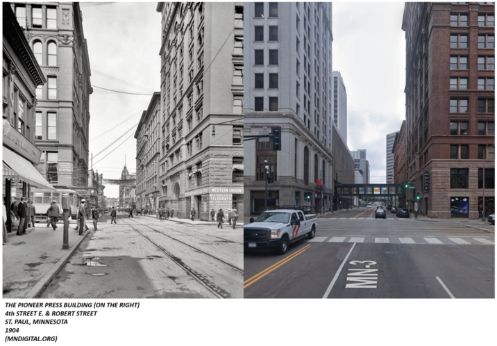 NEWMAN WESTERN UNION" WESTERN UNION TELEGRAPH CABLE OFFICE THE PIONEER PRESS BUILDING (ON THE RIGHT) 4th STREET E. & ROBERT STREET ST. PAUL, MINNESOTA 1904 (MNDIGITAL.ORG) NIN