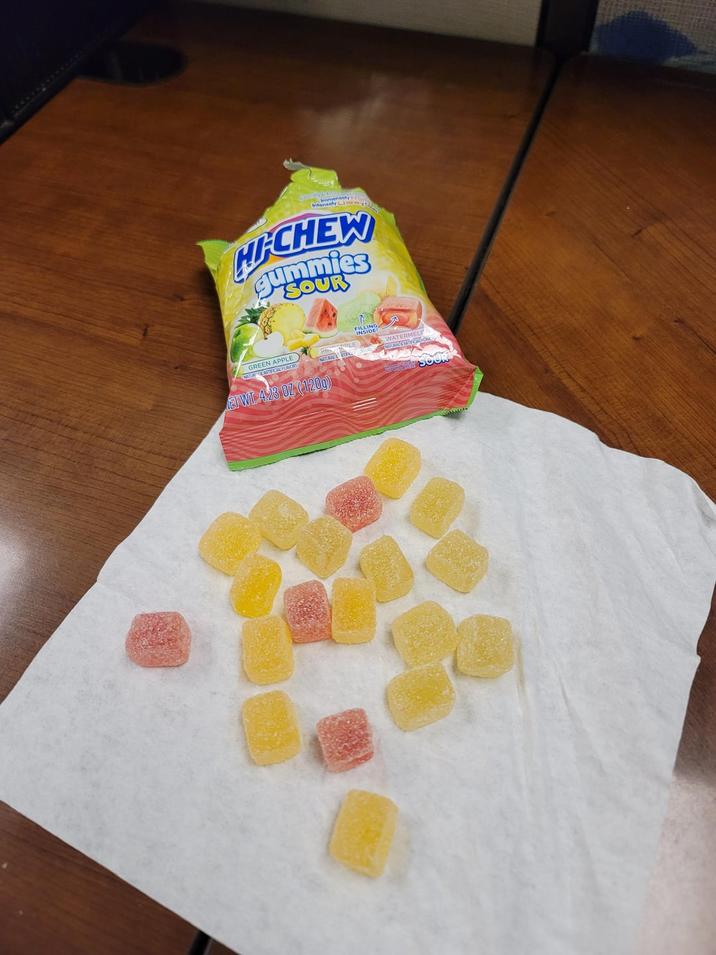 Intensely Chewy HICHEW gummies SOUR GREEN APPLE NATURARTS FICIAL FLAVORS ET WT 4.23 OZ (120g) T WATERMEL