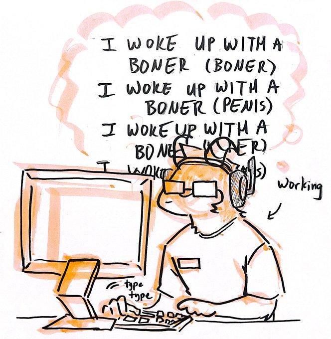 A piece of art by X user dapperdog_. The art shows a dog-man listening to "Hardly Know 'Er."