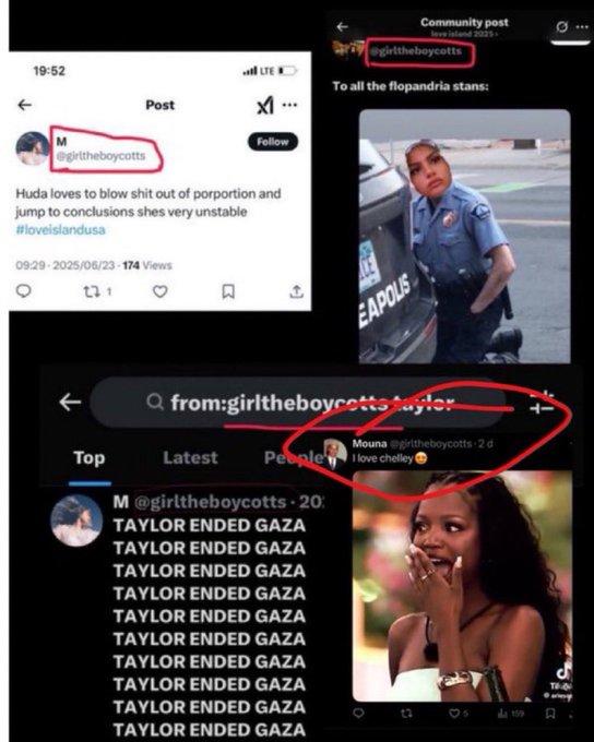 girltheboycotts problematic love island content A post calling out X user @girltheboycotts for making Love Island hate content. This includes an edit of Huda and Olandria pasted onto Derek Chauvin and George Floyd respectively.