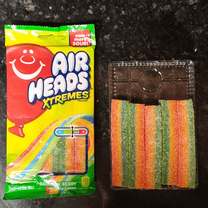 now- more SOUR! AIR HEADS XTREMES PRAINS WBERRY ARTICILY FLAVORED SOUR 120 CALORIES
