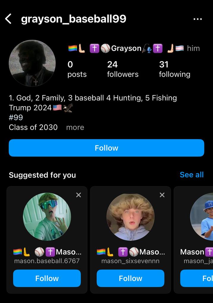 An "Instagram":https://knowyourmeme.com/memes/sites/instagram account screenshot showing several Mason 67 accounts, related to the "67 Kid":https://knowyourmeme.com/memes/67-kid video, which showed a blonde white boy saying the numbers, and the "Yeah, I Play Baseball":https://knowyourmeme.com/memes/yeah-i-play-baseball meme, which outlined the visual signifiers of the 67 Mason stereotype, including fluffy "Ice Cream Hair":https://knowyourmeme.com/memes/ice-cream-hair, ice cream shorts from the brand Baseball Lifestyle, "Pit Viper":https://knowyourmeme.com/memes/pit-viper-sunglasses style sunglasses and "Yeezy Slides":https://knowyourmeme.com/memes/yeezy-slides.
