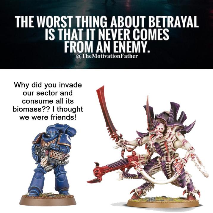 THE WORST THING ABOUT BETRAYAL IS THAT IT NEVER COMES FROM AN ENEMY. @TheMotivationFather Why did you invade our sector and consume all its biomass?? I thought we were friends!