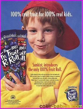 100% real fruit for 100% real kids. Sunkist mkist GRAPE Fri Fruit 100% uit Sunkist introduces the only 100% Fruit Roll. Sunkist -100% Fruit Roll coke-babies.com