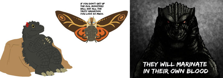 57 IF YOU DON'T GET UP THE EVIL MONSTERS WILL EAT ALL THE TASTY RADIATION YOU LOVE SO MUCH. THEY WILL MARINATE IN THEIR OWN BLOOD