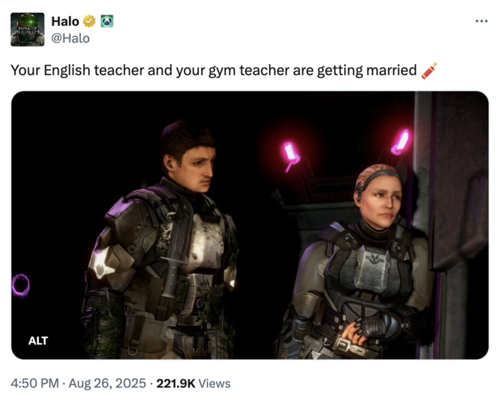 A "tweet":https://knowyourmeme.com/memes/sites/twitter-x and "meme":https://knowyourmeme.com/memes/memes using the "Your English Teacher and Your Gym Teacher Are Getting Married" caption from "Taylor Swift":https://knowyourmeme.com/memes/people/taylor-swift and "Travis Kelce's":https://knowyourmeme.com/search?context=&sort=&q=Travis+Kelce engagement announcement post on "Instagram":https://knowyourmeme.com/memes/sites/instagram in late August 2025.