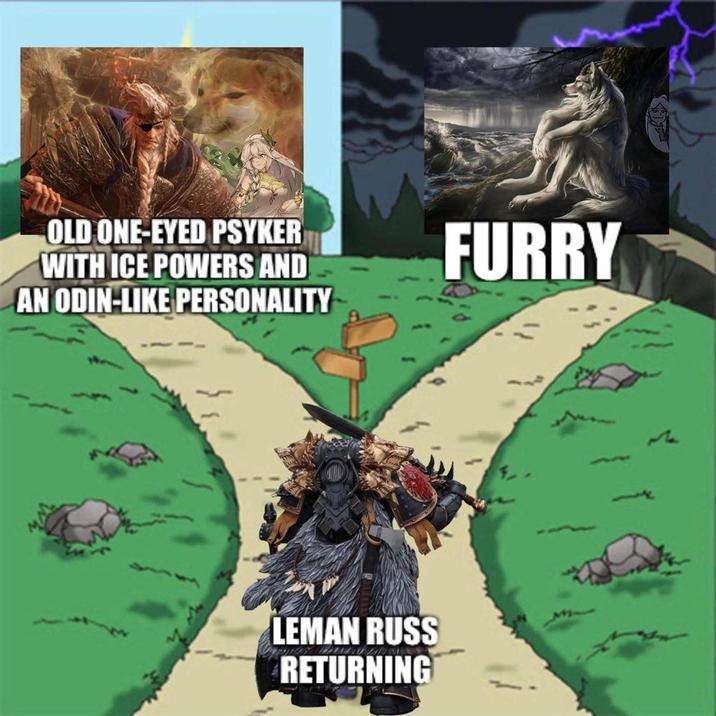 OLD ONE-EYED PSYKER WITH ICE POWERS AND AN ODIN-LIKE PERSONALITY FURRY LEMAN RUSS RETURNING