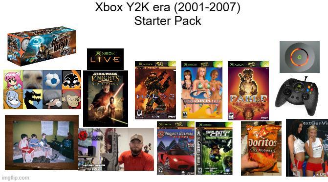 imgflip.com Xbox Y2K era (2001-2007) Starter Pack XxBox LIVE STAR WARS NIGHTS PROJECT GOTHAM S Tom Elaney's> FABLE 포 CHAOS THEOR Doritos extGenVia
