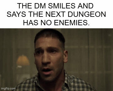 THE DM SMILES AND SAYS THE NEXT DUNGEON HAS NO ENEMIES. imgflip.com