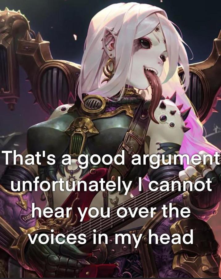 That's a good argument unfortunately I cannot hear you over the voices in my head