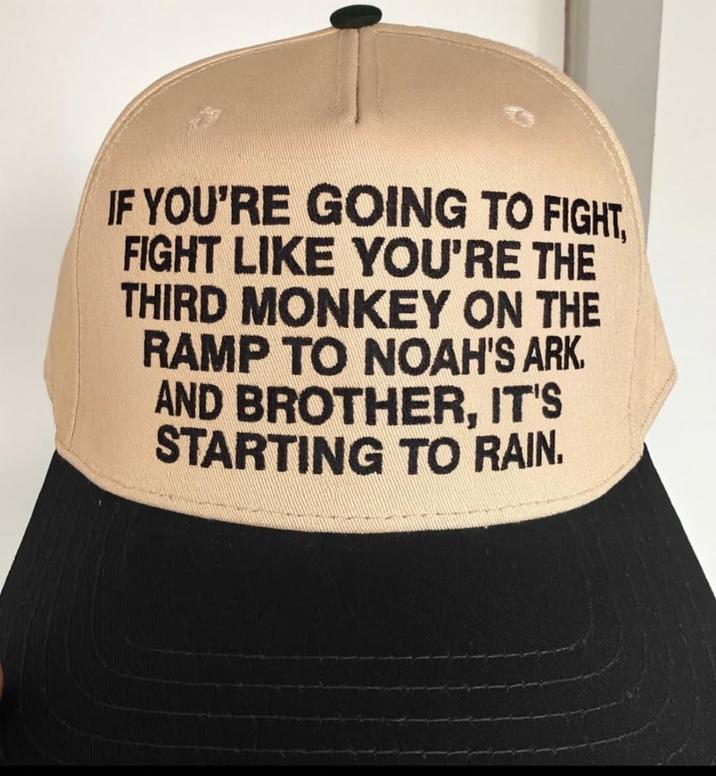 IF YOU'RE GOING TO FIGHT, FIGHT LIKE YOU'RE THE THIRD MONKEY ON THE RAMP TO NOAH'S ARK. AND BROTHER, IT'S STARTING TO RAIN.