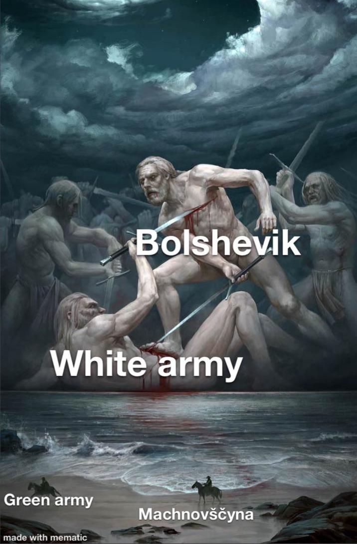 Bolshevik White army Green army Machnovščyna made with mematic