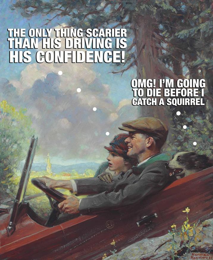 THE ONLY THING SCARIER THAN HIS DRIVING IS HIS CONFIDENCE! OMG! I'M GOING TO DIE BEFORE I CATCH A SQUIRREL Norman Rothwel