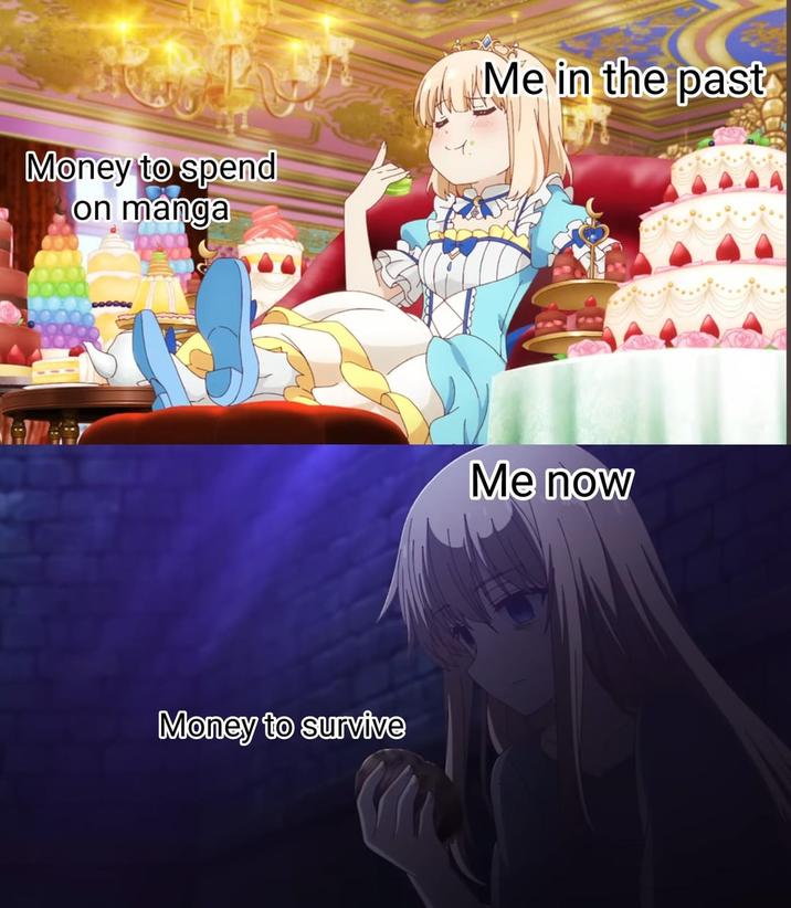 Money to spend on manga Me in the past Money to survive Me now