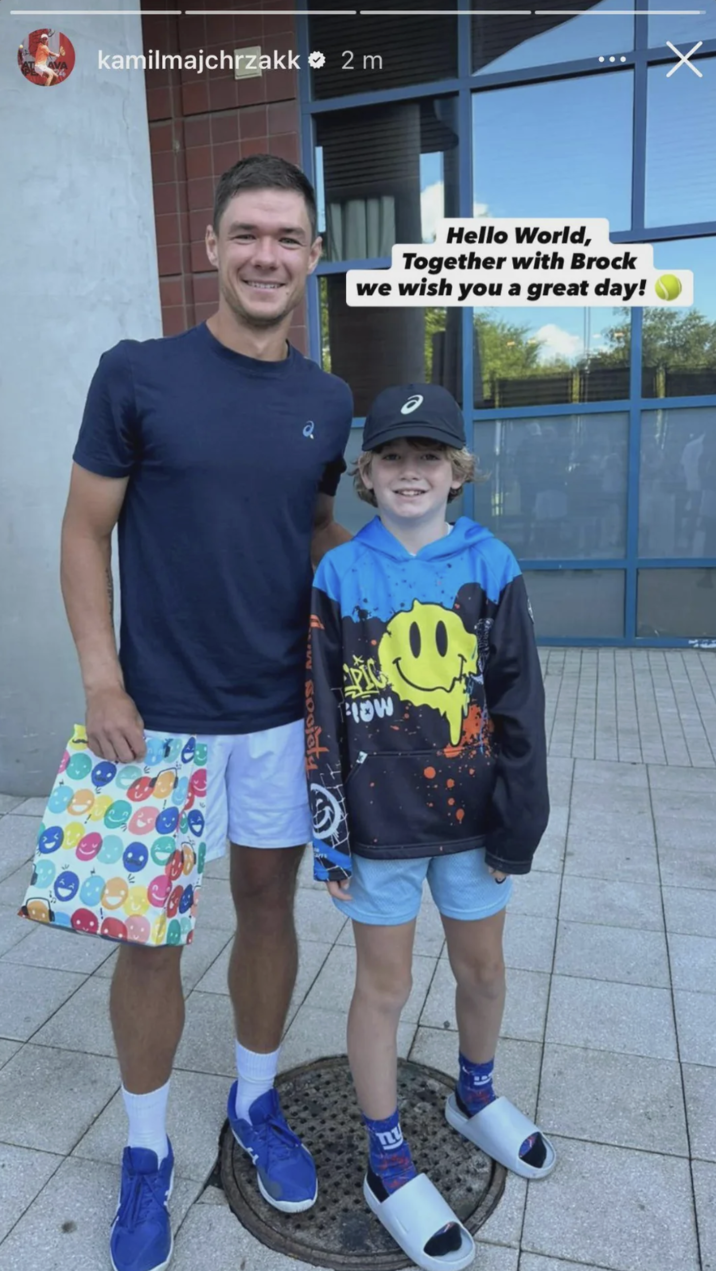August 30th, 2025 post on /r/MadeMeSmile Redditor musicproducer07 posted a screenshot of Tennis player Kamil Majchrzak's Instagram story from August 30th, 2025, showing him meeting the young boy who had his hat snatched out of his hands the day prior.