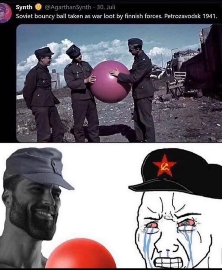 Synth @AgarthanSynth - 30. Juli Soviet bouncy ball taken as war loot by finnish forces. Petrozavodsk 1941.