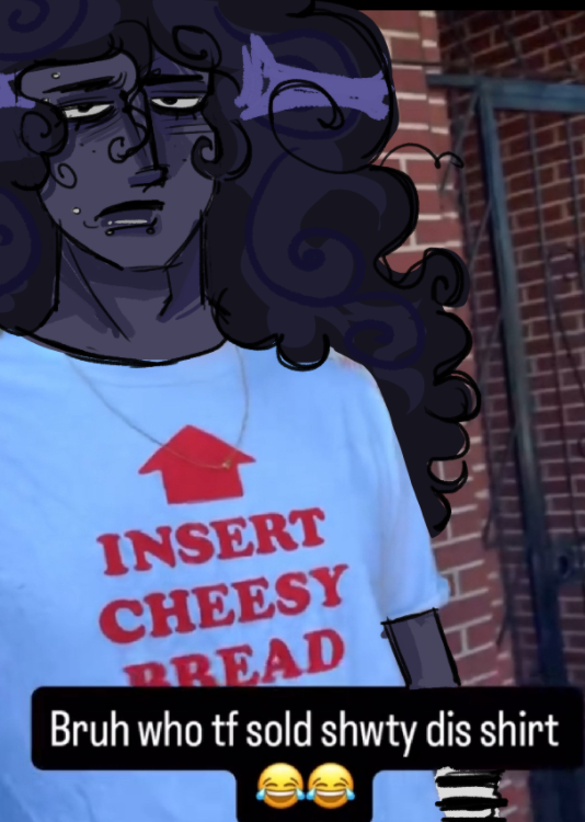 A "tweet":https://knowyourmeme.com/memes/sites/twitter-x referencing the Insert Cheesy Bread shirt and "meme":https://knowyourmeme.com/memes/memes.