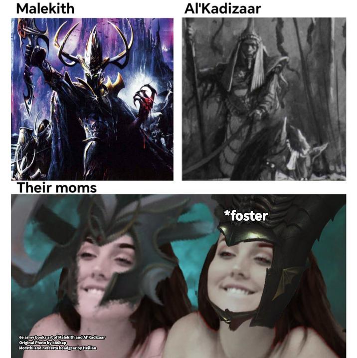 Malekith Al'Kadizaar Their moms *foster 6e army books art of Malekith and Al'Kadizaar Original Photo by ksokap Morathi and neferata headgear by Heilian