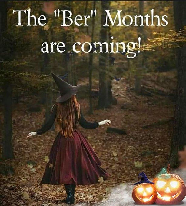 Ber Months Witch A witch walking in the woods. The tweet sharing the image reads, "The "Ber" months are coming!! 🎃🍂"