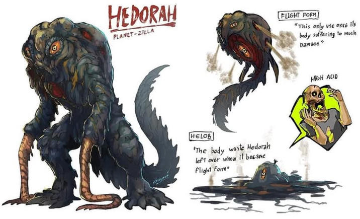 HEDORAH PLANET-ZILLA O FLIGHT FORM "This only use once its body suffering to much Damage" HELOB The body waste Hedorah left over when it became Flight form HIGH ACID