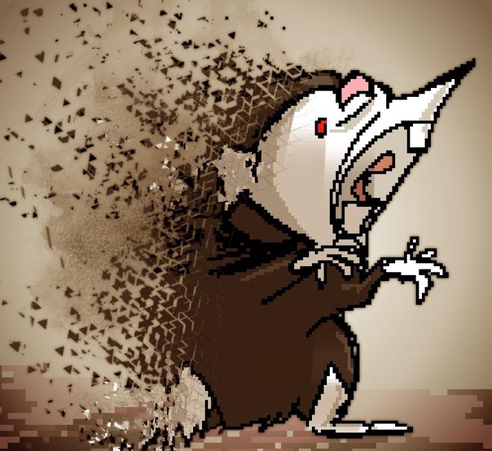 A "redraw":https://knowyourmeme.com/memes/redraw of the Disintegrating Squirrel meme, showing the "_Deltarune_":https://knowyourmeme.com/memes/subcultures/deltarune character "Spamton G. Spamton":https://knowyourmeme.com/memes/spamton-g-spamton.