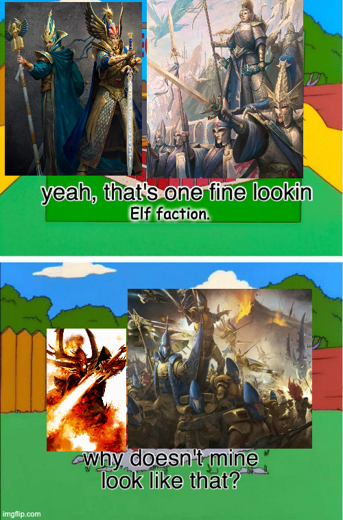 imgflip.com yeah, that's one fine lookin Elf faction. Why doesn't mine look like that?