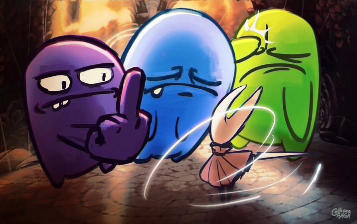 Get 'Em Hornet Fan art by BlazeRKGK. The art shows Hornet vs. the Steam error monsters.
