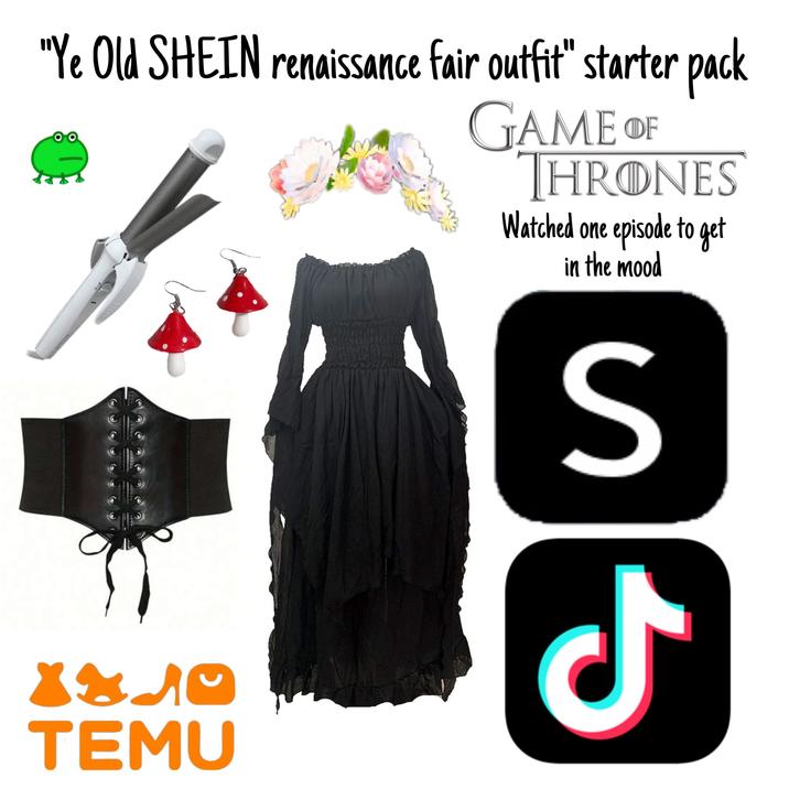 "Ye Old SHEIN renaissance fair outfit" starter pack GAME OF THRONES Watched one episode to get in the mood S X810 TEMU
