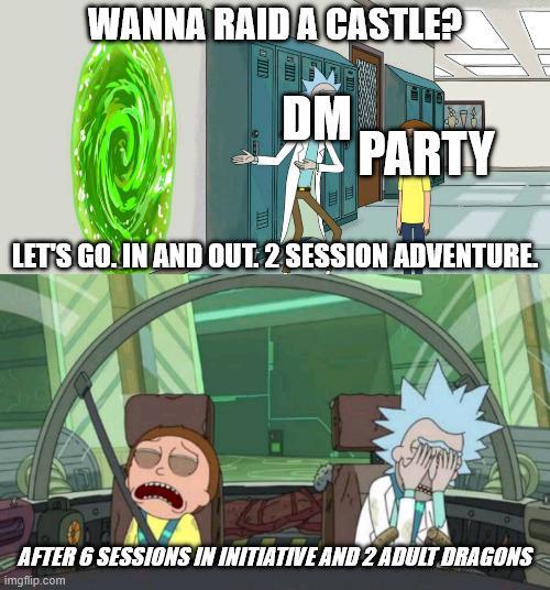WANNA RAID A CASTLE? DM PARTY LET'S GO. IN AND OUT. 2 SESSION ADVENTURE AFTER 6 SESSIONS IN INITIATIVE AND 2 ADULT DRAGONS imgflip.com