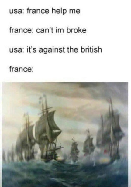 usa: france help me france: can't im broke usa: it's against the british france: