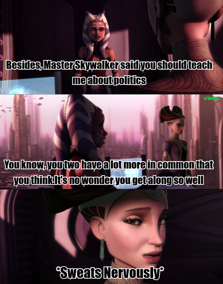 Besides, Master Skywalker said you should teach me about politics u/hjalle You know, you two have a lot more in common that you think.It's no wonder you get along so well *Sweats Nervously