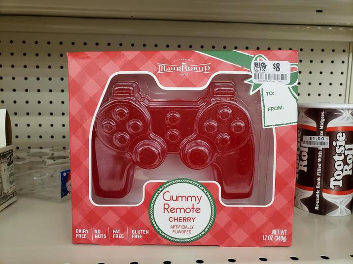 ENOTE DOLLARS DAIRY NO FREE NUTS FAT FREE GLUTEN FREE MAUDBORUP 1907 BIG $8 LOTS! 110 02 004 200 810445649 7.090 Gummy Remote CHERRY ARTIFICIALLY FLAVORED NET WT 12 OZ (340g) TO: FROM: $1.00 Re-usable Bank Filled With Bize Midgees Tootsie
