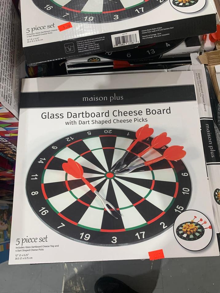 16 5 piece set Includes: Glass Dartboard Cheese 4 Dart Shaped Cheese Picks 12" x 0.25" 30.5 x 0.75 cm 277 19 5.00 3 Imported and distributed exclusively by Importé et distribué exclusivement par Port-Style Enterprises Inc. Markham, ON, Canada L3R 5V2 Made in PRC-Fabriqué en RPC www.portstyleenterprises.com 17 773463 17188 3 Cheese Board: Made of Glass Cheese Picks: made of PP and Stainless Steel Planche en fromage: Verre Pics à fr s à fromage: PP et acier inoxydable 13 LOOSIPW maison plus Glass Dartboard Cheese Board with Dart Shaped Cheese Picks 라 G 02 9 14 11 8 16 7 5 piece set Includes: Glass Dartboard Cheese Tray and 4 Dart Shaped Cheese Picks 12" x 0.25" 30.5 x 0.75 cm Glass Dartboard Cheese Board with Dart Shaped C 6 10 19 15 3 17 2 maison plus