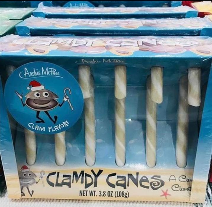 LEMB Archie McPhee Anchie McFRee CLAM FLAVOR! CLAMDY CANES NET WT. 3.8 OZ (108g) A Ca Clamit