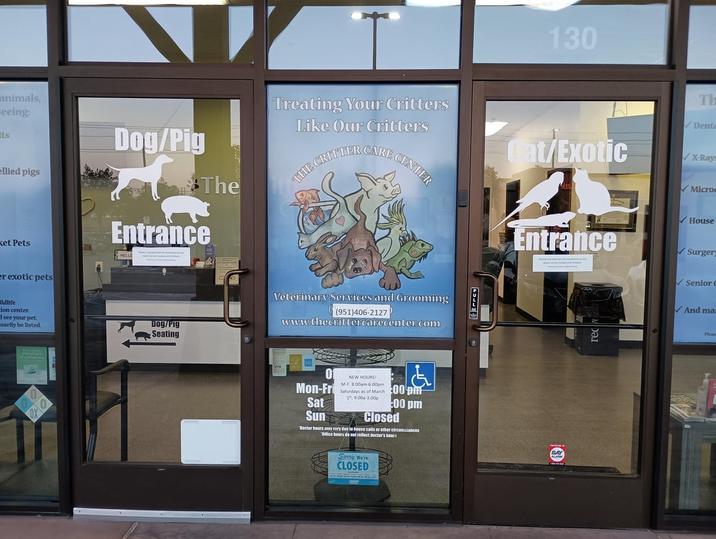130 animals, seeing: its ellied pigs ket Pets Dog/Pig The Entrance Treating Your Critters Like Our Critters THE CRITTER CARE CENTER Cat/Exotic Th Denta X-Ray Micro House Entrance Surger er exotic pets ldlife ion center. see your pet. sarily be listed. 00 Dog/Pig Seating Veterinary Services and Grooming (951)406-2127 www.thecrittercarecenter.com NEW HOURS! MF: 8:00am-6:00pm Mon-Fri Saturday as of March 200 Sat Sun 19:00-3:00p :00 pm Closed Doctor hours say vary due to bieuse calls or other circumstances "Office hears do not reflect dector's hours Sony We're CLOSED BAY Senior And ma Pleas