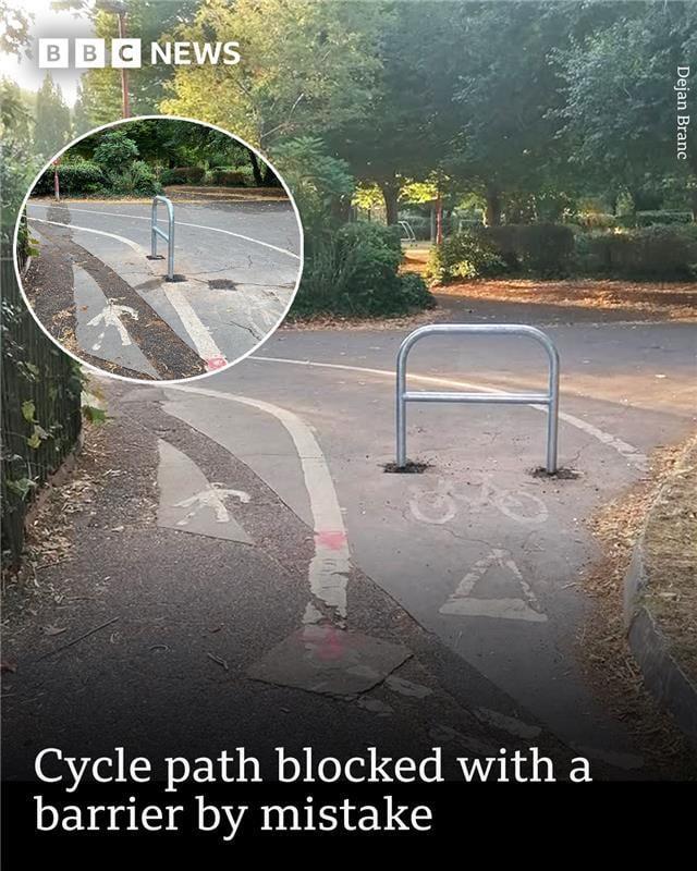 BBC NEWS Dejan Branc Cycle path blocked with a barrier by mistake