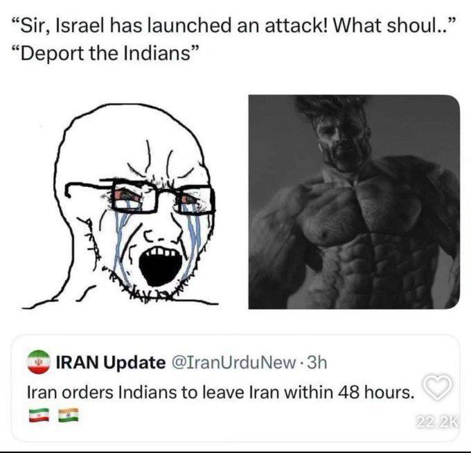 "Sir, Israel has launched an attack! What shoul.." "Deport the Indians" IRAN Update @Iran Urdu New⚫3h Iran orders Indians to leave Iran within 48 hours. 22.2K