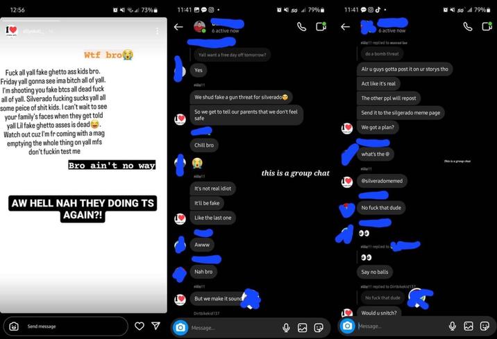 DMs allegedly between Gerbert and others suggesting they fake a school shooting.