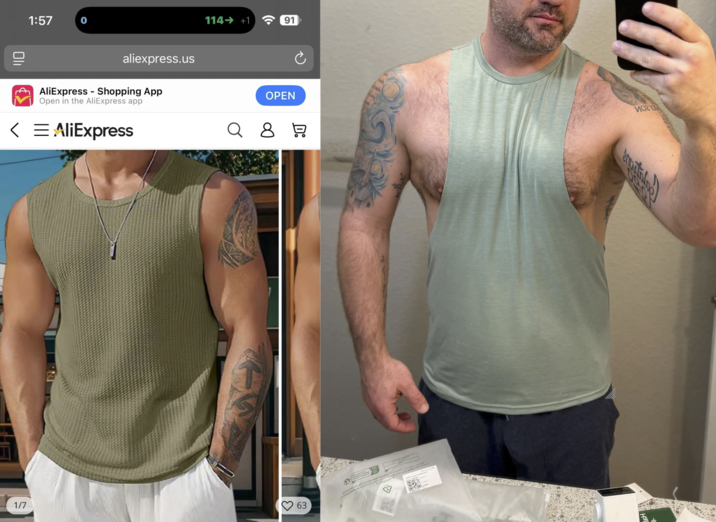 1:57 Oli A aliexpress.us AliExpress - Shopping App Open in the AliExpress app < = AliExpress 114 +1 91 OPEN Q 8 ! 1/7 63 回纹