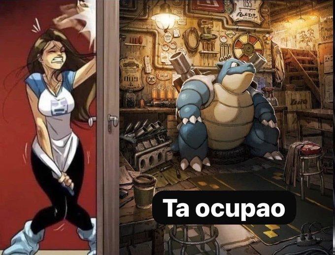Blastoise On Da Toilet A version of the Ta Ocupao meme. The meme shows Blastoise in the bathroom.