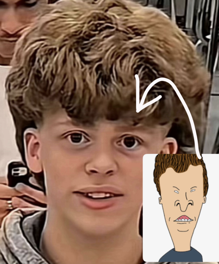Beavis Lookalike A "meme":https://knowyourmeme.com/memes/memes using the Red Circle Perpetrators":https://knowyourmeme.com/memes/red-circle-perpetrators format to liken Johntontraviontavious to Beavis from "_Beavis and Butthead_":https://knowyourmeme.com/memes/subcultures/beavis-and-butthead.