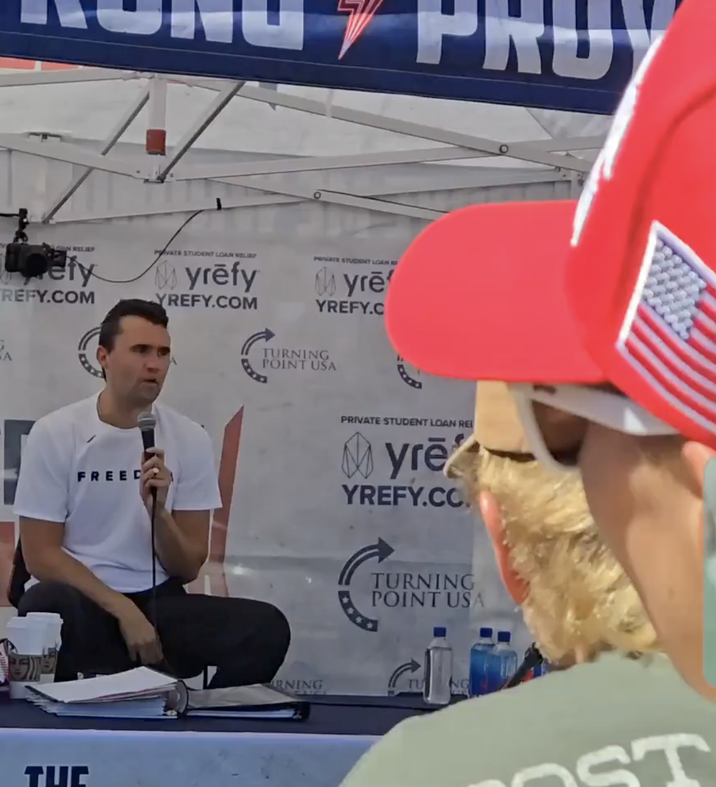 An image of Charlie Kirk moments before the shooting at UVU in September 2025.