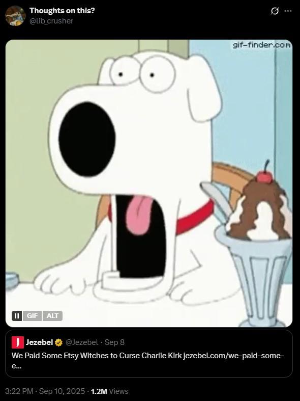 Etsy Witches Killed Charlie Kirk Reaction A reaction to a tweet about Etsy Witches killing Charlie Kirk.
