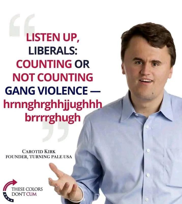 A mock quote card of "Charlie Kirk":https://knowyourmeme.com/memes/people/charlie-kirk saying his final words, "Counting or not counting gang violence" in September 2025.