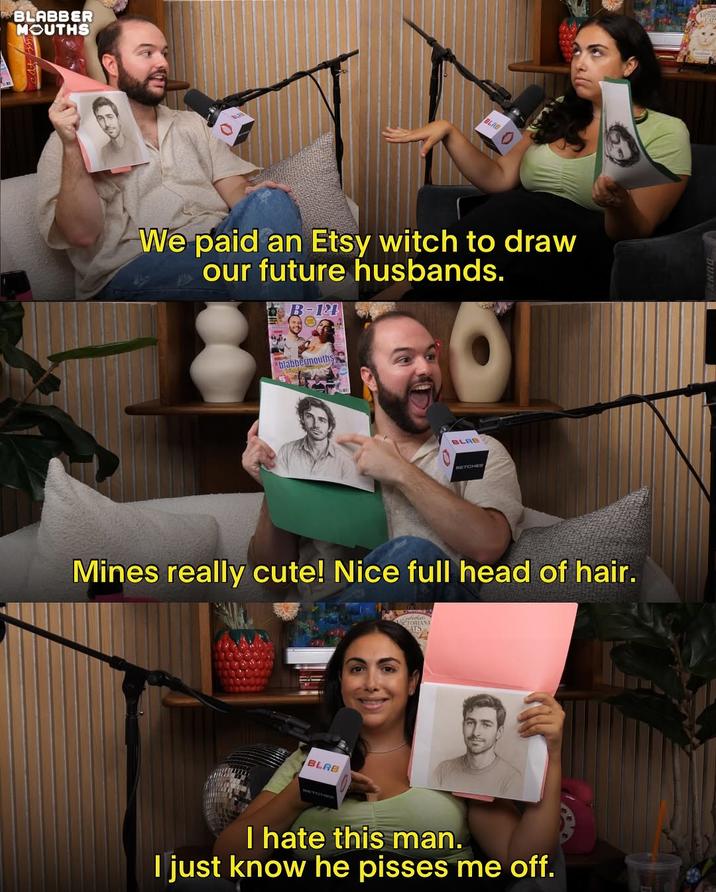 Etsy Witch Draws Future Husbands A screenshot from a podcast. The hosts had Etsy witches draw their future husbands.